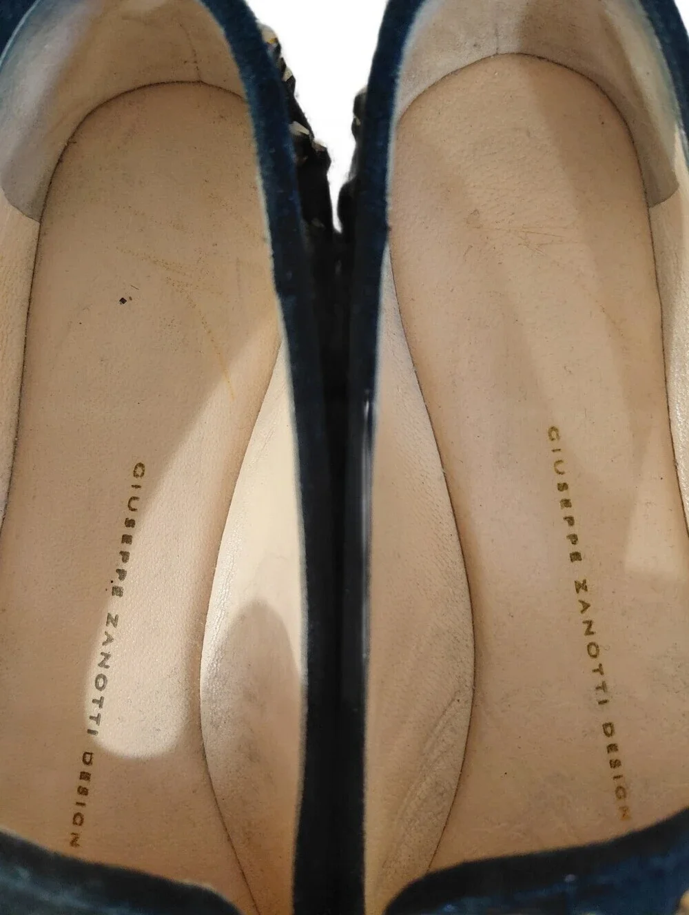 Giuseppe Zanotti Black Suede Gold Crystal Studded Slip-On Loafers Size 6